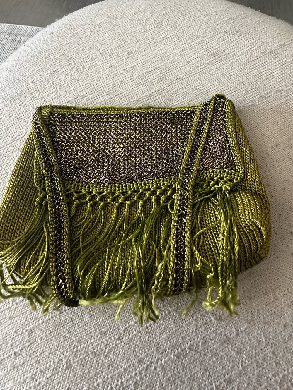 Nancy Bacich Vintage green/gold metallic woven clutch